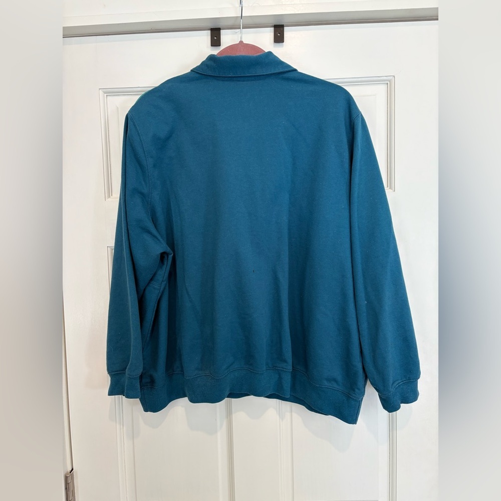 Embroidered Green / Blue Checkerboard Quarter Zip Sweatshirt Vintage - Picture 2 of 2